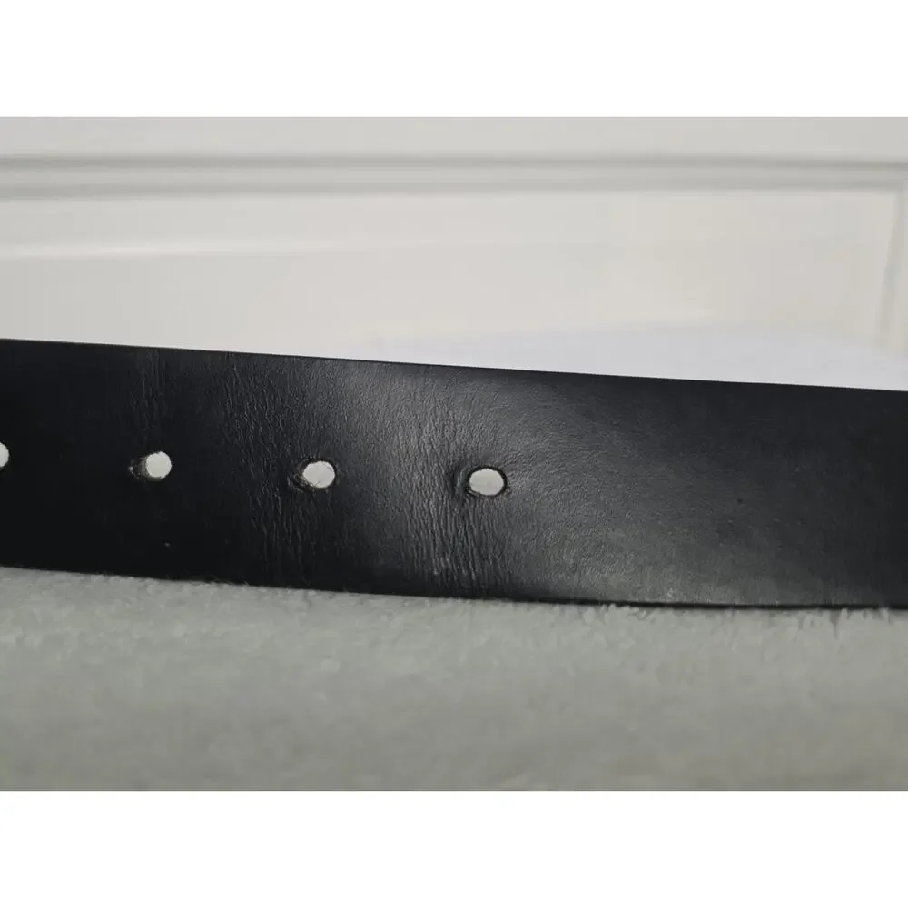 PRADA Milano Men's Black Dress Belt Silver Oval Logo Buckle 40mm Italy w/COA
